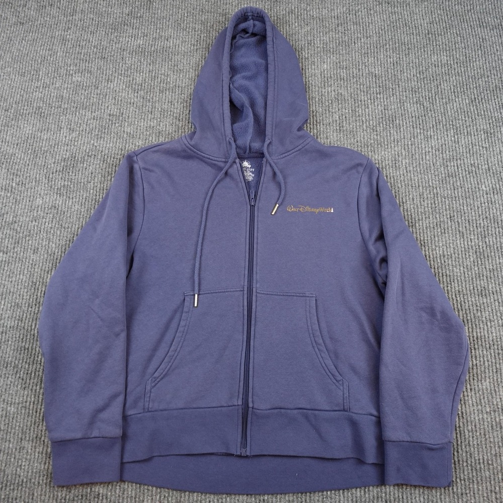 Disney Hoodie Womens XL Blue Fleece Full Zip Sweatshirt Walt Disney World Castle